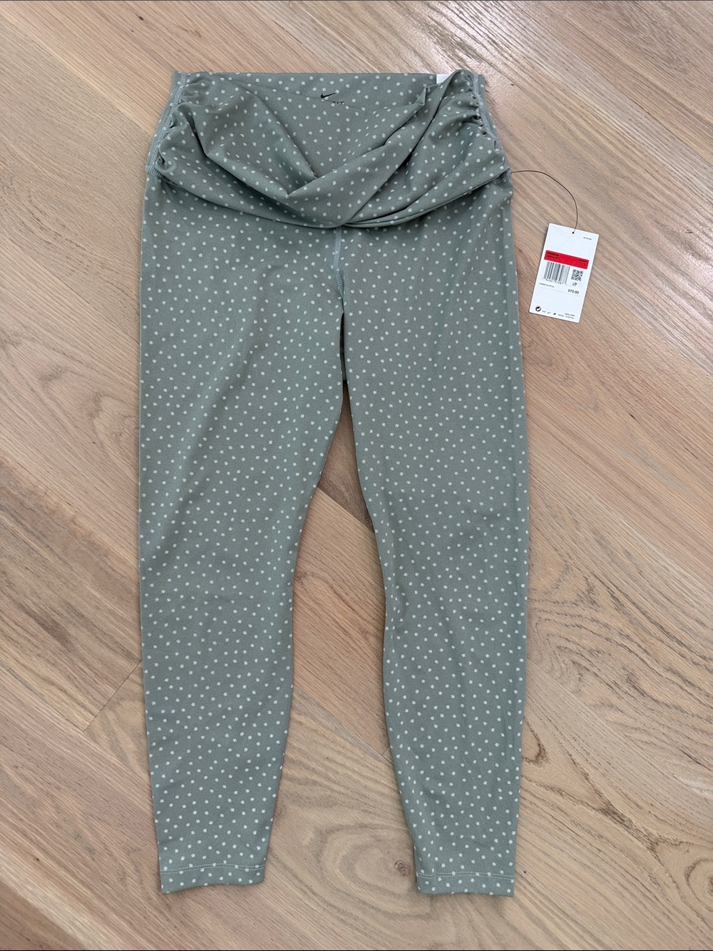 Nike Sage Green Polka Dot Fold-Over Waist Leggings